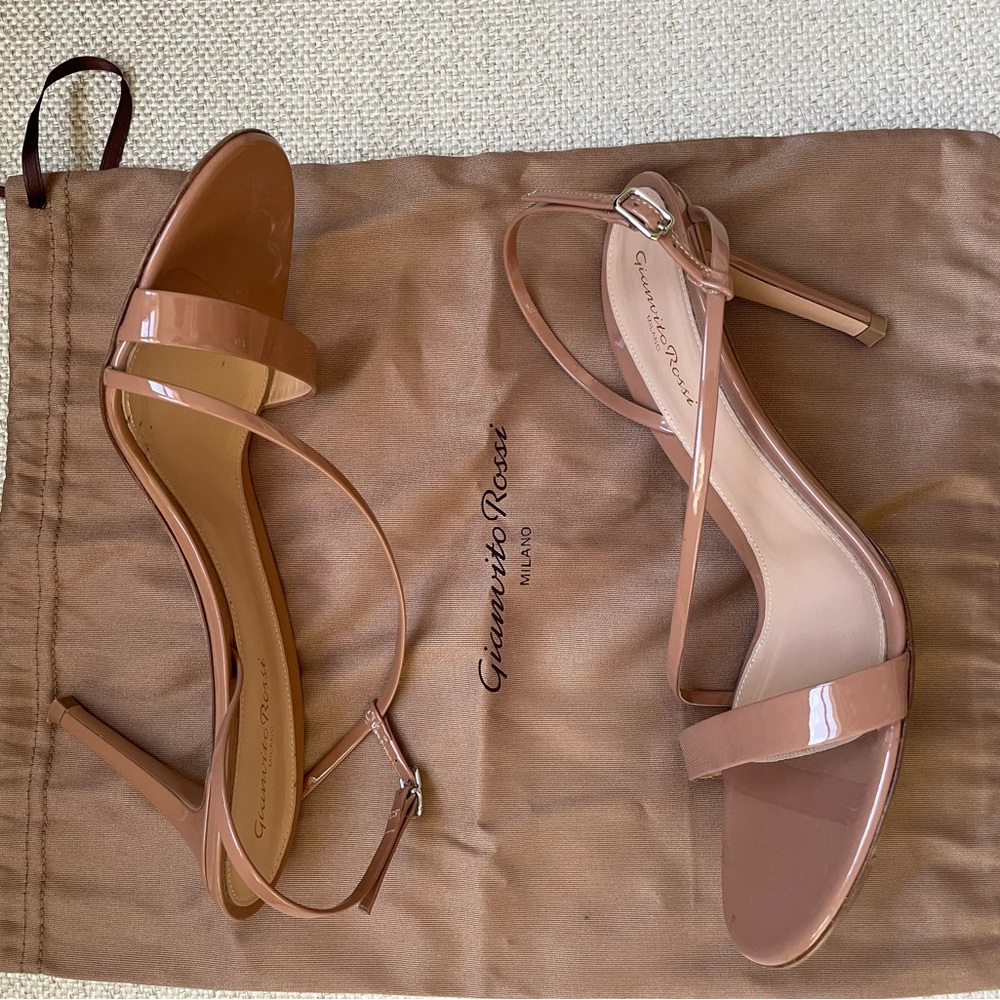 Gianvito Rossi Manhattan 85 Patent Leather Nude Slingback Heels Size 39.5 - Picture 3 of 11